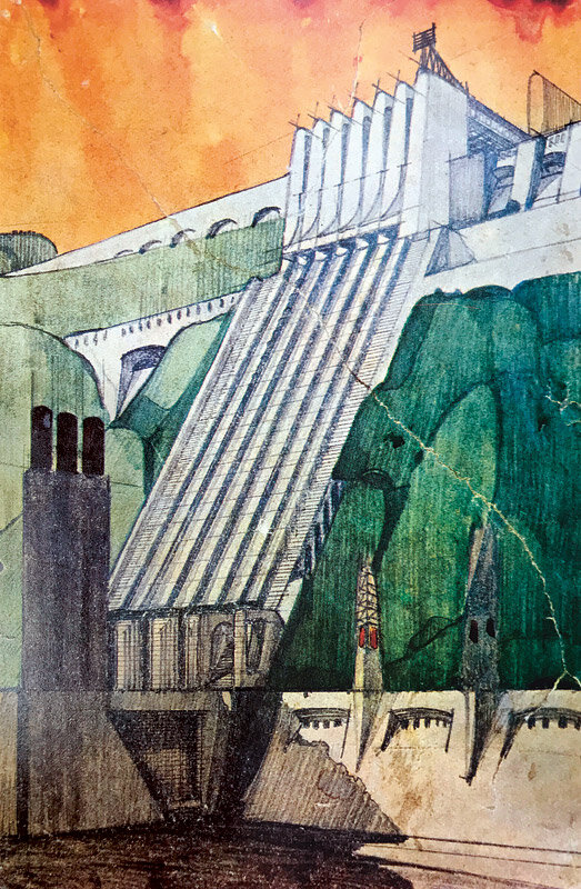 Сент’Элиа. Электростанция. 1914. Бумага, синие чернила, чёрный карандаш.
