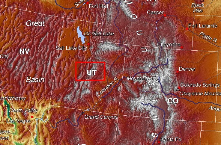 Физическая карта штата Юта, взято с Яндекс.Картинки