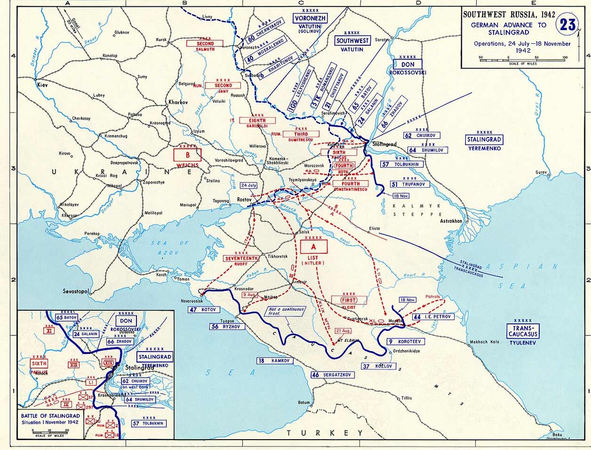 Карта битва за кавказ 1942 1943 гг