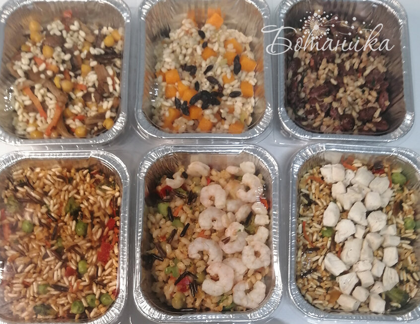 Замороженные готовые низкоуглеводные блюда с рисом от "Ботаники". 