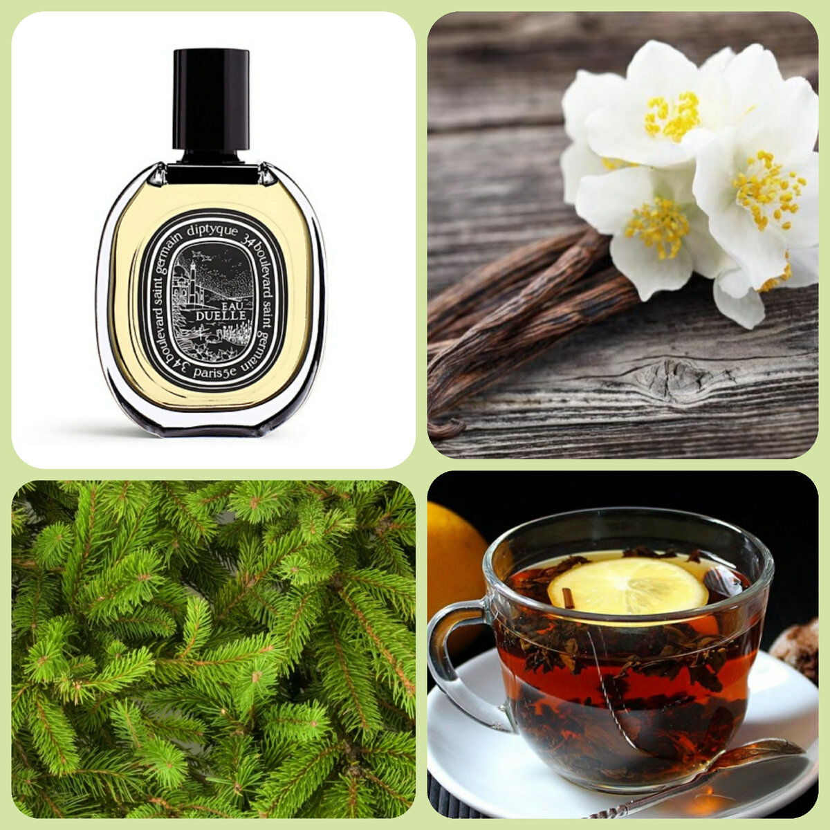 Коллаж основных слышимых нот ароматной композиции