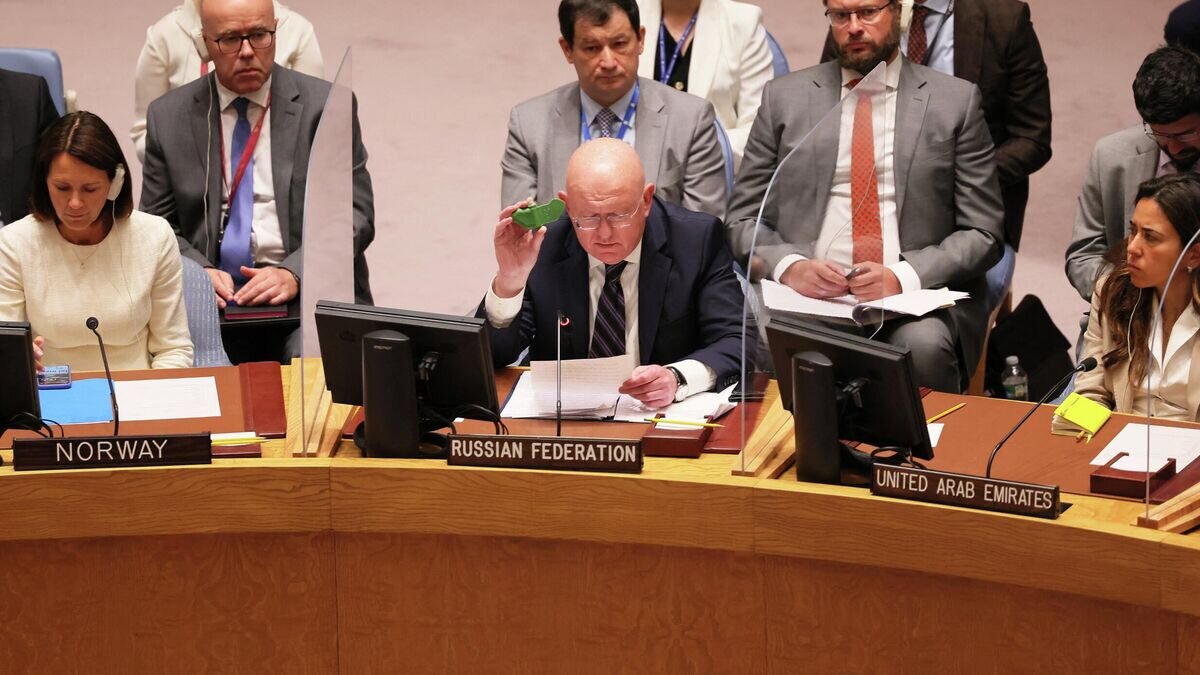    Постоянный представитель РФ Василий Небензя на заседании Совбеза ООН. 24 августа 2022© AFP 2022 / Getty Images/Michael M. Santiago