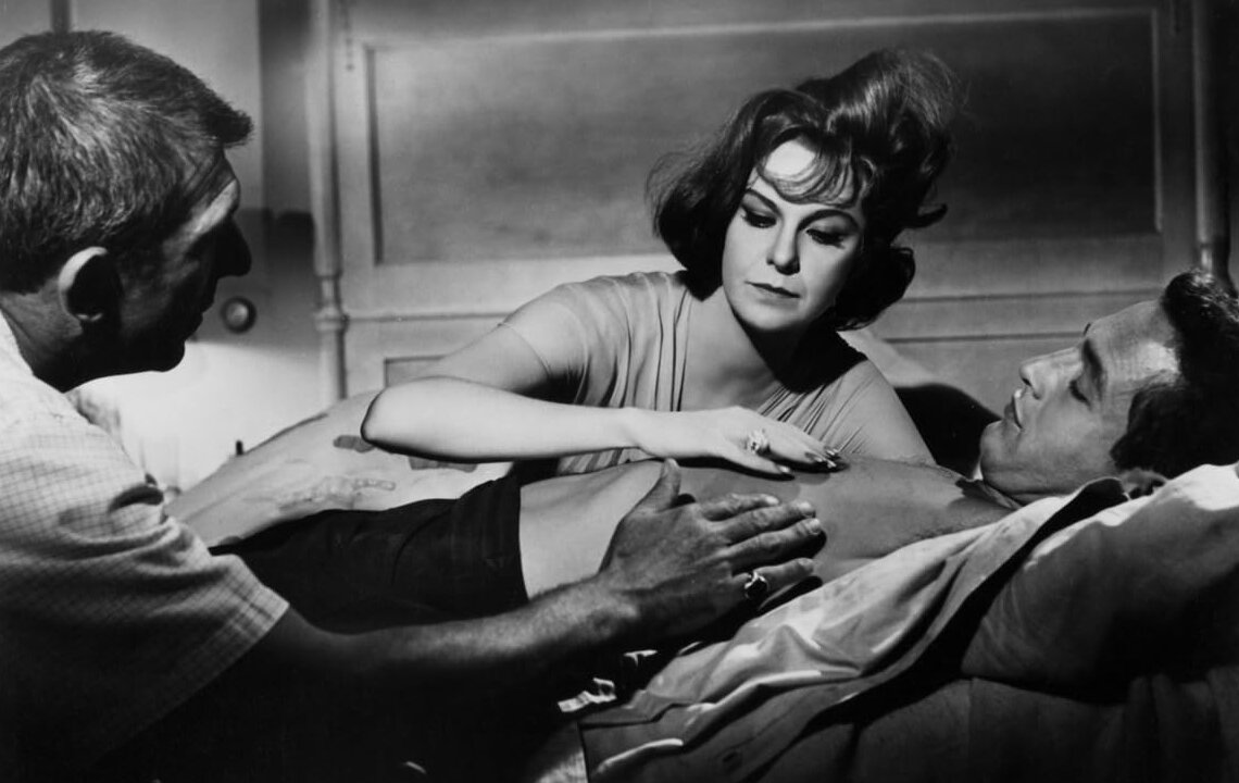 Ричард Брукс, Джеральдин Пейдж и Пол Ньюман на съемках фильма "Сладкоголосая птица юности" (1962)