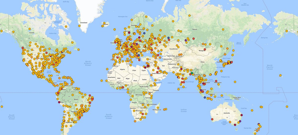 Карта расположения серверов Google Global Cache (GGC)Google.com