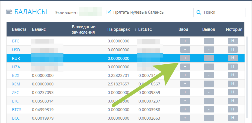 рис.2 Открытая вкладка "Балансы"