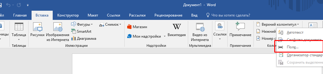Вставка поля DDE