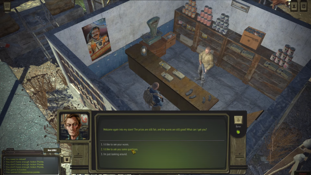 В игре схожий интерфейс с Fallout 1-2. в городах можно производить бартер, брать дополнительные задания и просто общаться с NPC. Камеру можно вращать вокруг персонажа, благодаря этому можно оценить обстановку. 