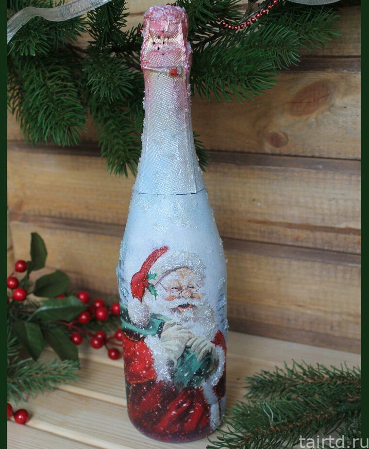 Легкий и необычный декор бутылки шампанского к Новому году: пошаговый мастер-класс