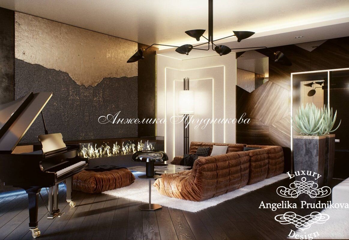 На фото: Американский стиль в интерьере гостиной с камином