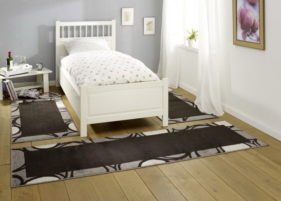Шелковые прикроватные ковры 90х60, в спальню, коричневые, 2 шт., ручной работы / Qum G19