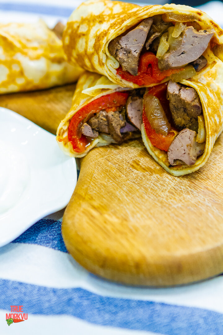 🌯 Вкуснейшие блинчики с куриной печенью и печеными перцами. Марафон "7 дней – 7 начинок".