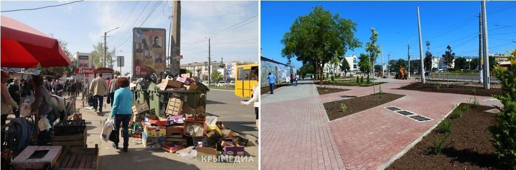 Стихийная торговля вдоль центрального рынка Симферополя. Было - стало.