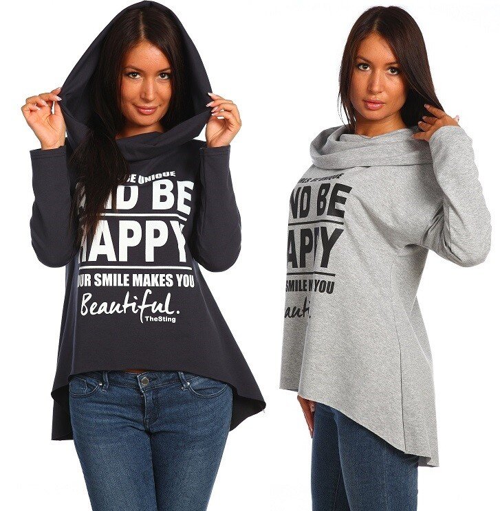 Толстовка с перепадом длины и капюшоном