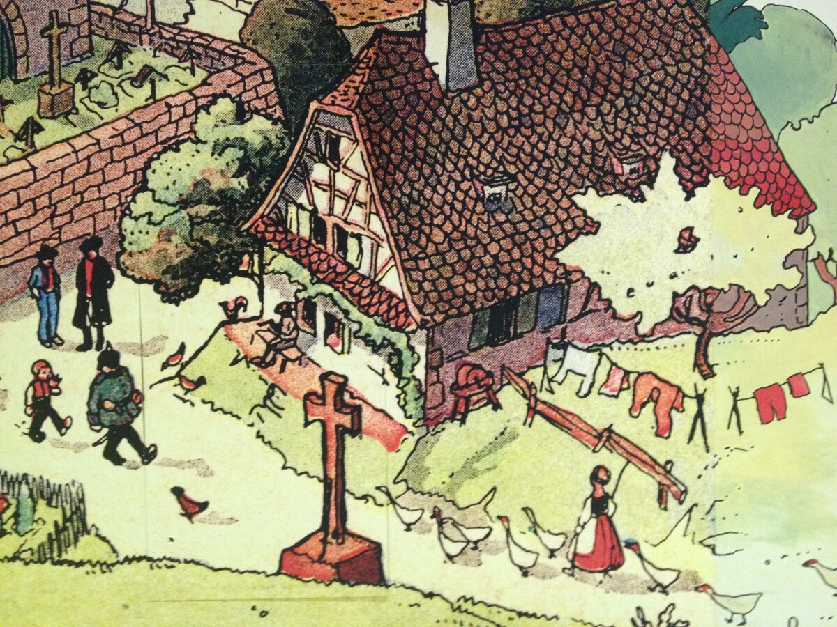 Фотография с рисунка Ханси, который воспевал Эльзас и Кольмар в частности