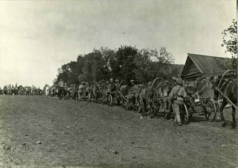 Обозы отступающих белых частей. 