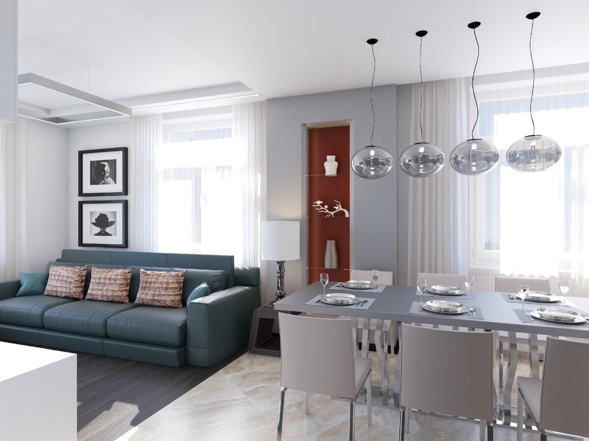 Яркие акценты и светлый нейтральный общий фон - всегда интересное решение для небольших квартир. В этом интерьере сочетали сочный красный оттенок кораллов и спокойную морскую бирюзу.