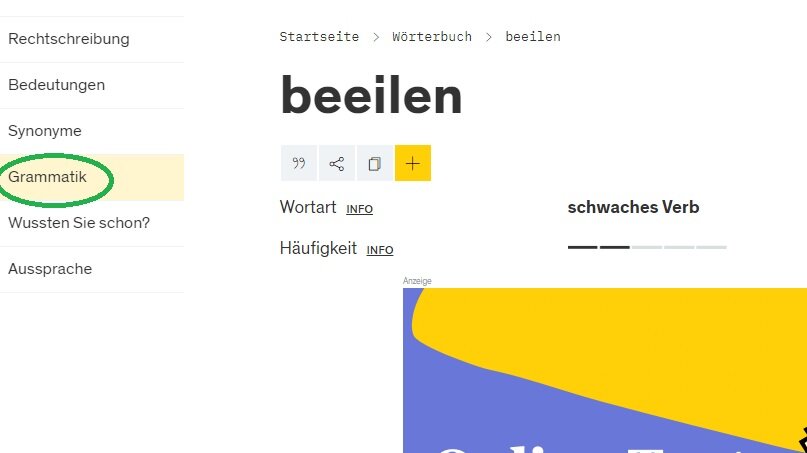 Находим раздел "Grammatik", относящийся ко всему слову. 