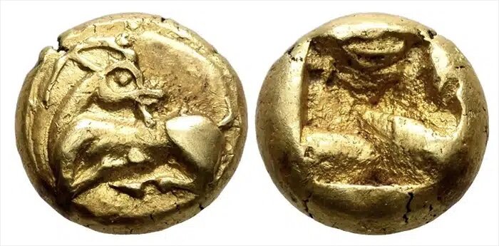 Иония. Ок. 600–550 гг. до н.э. Электровая гекта. Изображение: Leu Numismatik AG.