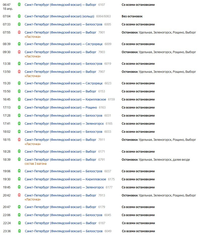 Расписание электричек санкт петербург финляндский сосново