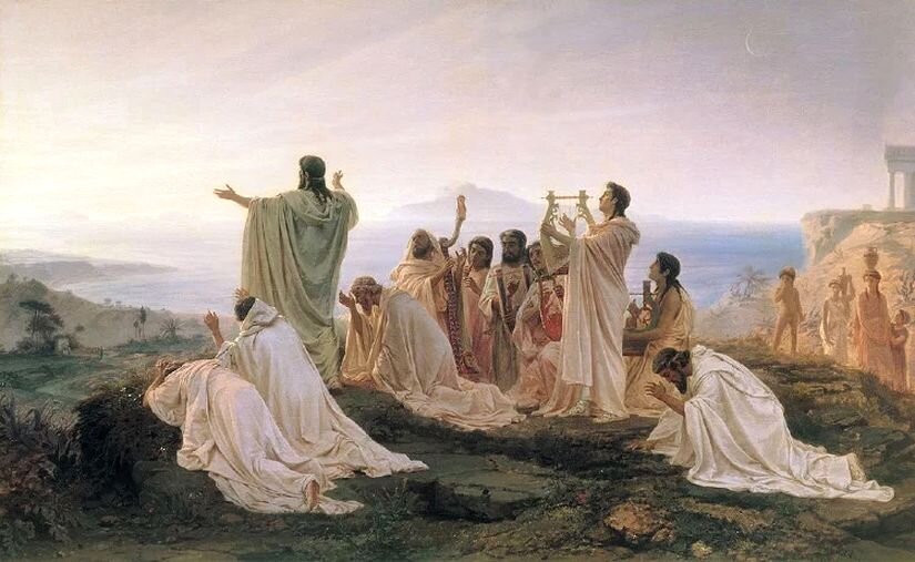 Пифагорейцы празднуют восход солнца (1869) Федора Бронникова. 