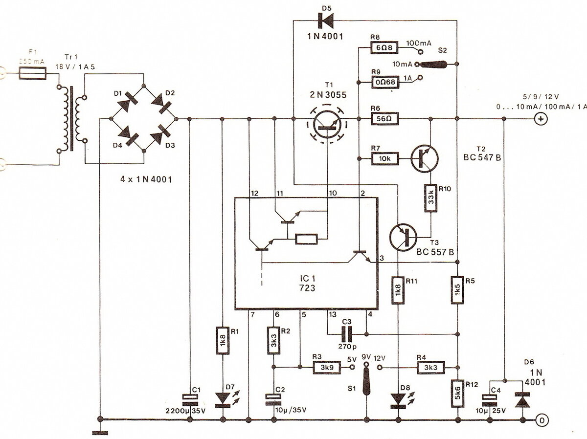 Схемы блоков питания на lm723