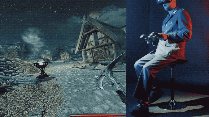 Благодаря Cybershoes игрок свободно перемещается по просторам компьютерной игры Skyrim.
