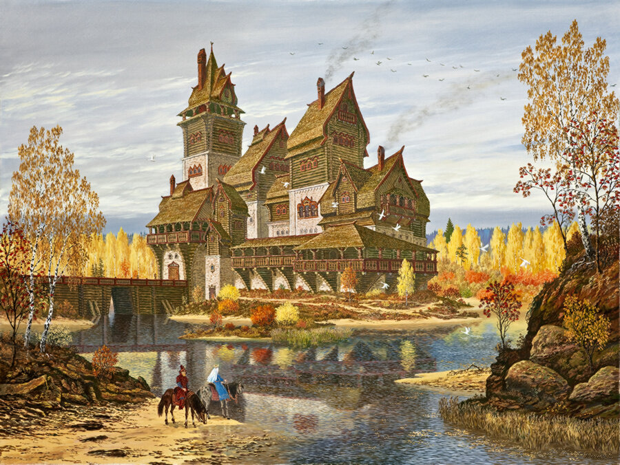 Терем у озера. Источник: http://всеволодиванов.рф/index.php/kartiny/tripole/images/drevneischay/12Явление_хвостатой_кометы2005.jpg