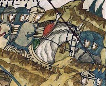 Средневековая русская конница в сражении (фрагмент рисунка из Лицевого летописного свода 16 века)