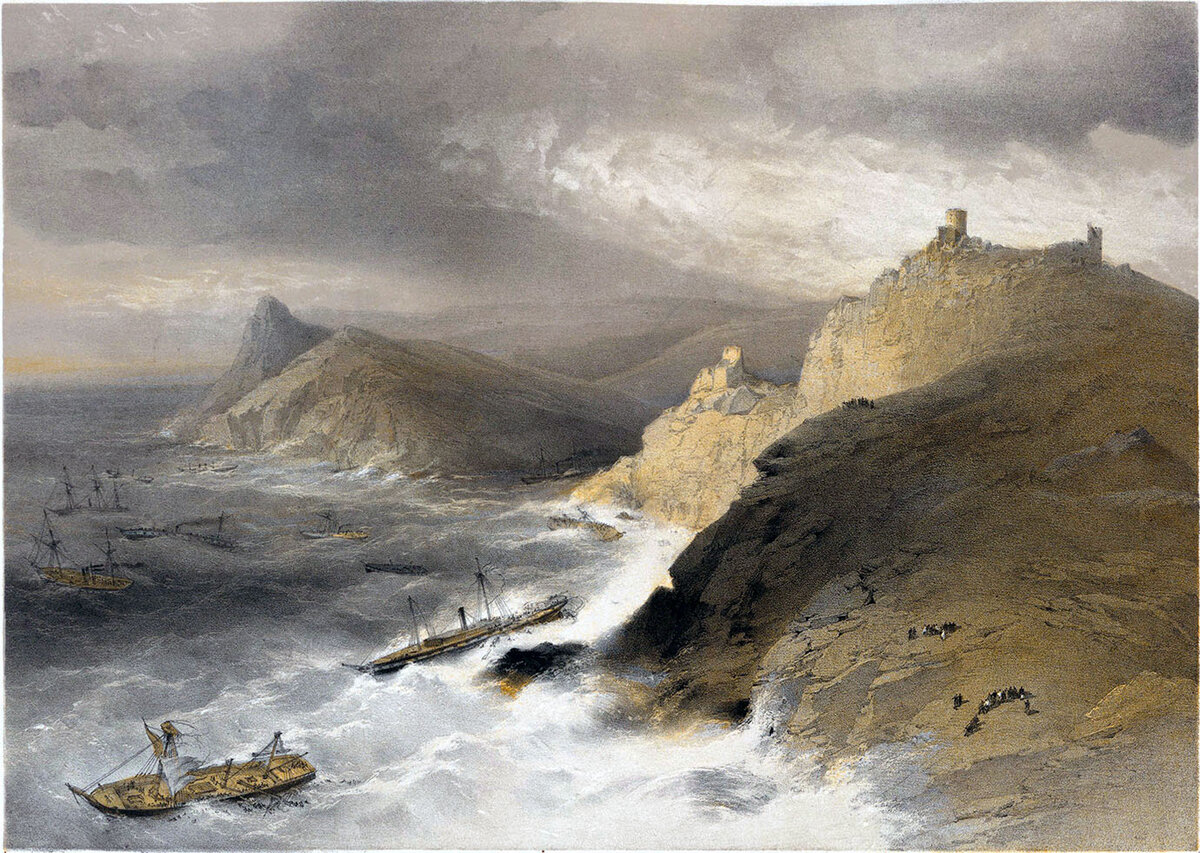 Уильям Симпсон. Шторм в Балаклавской бухте 14 ноября 1854 года