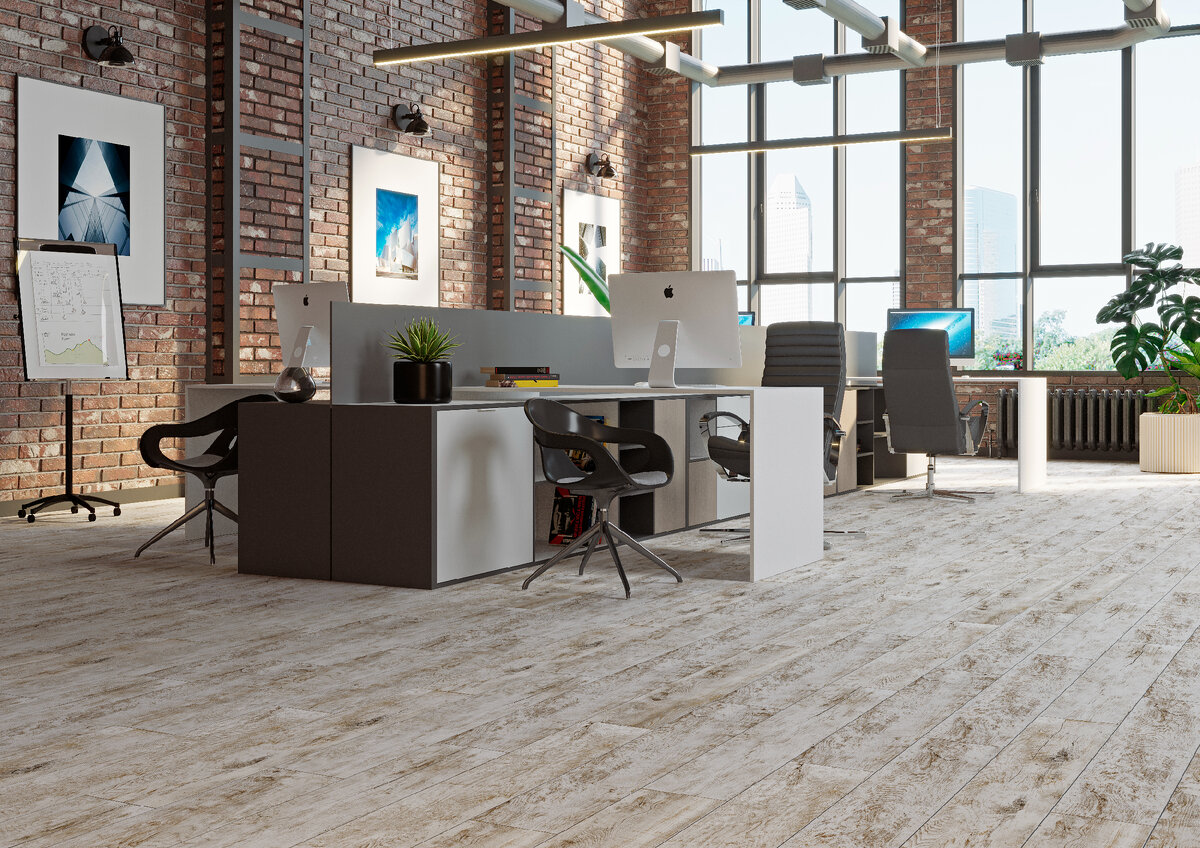 Интерьер в стиле Лофт с керамогранитом из коллекции Pale Wood от KERRANOVA