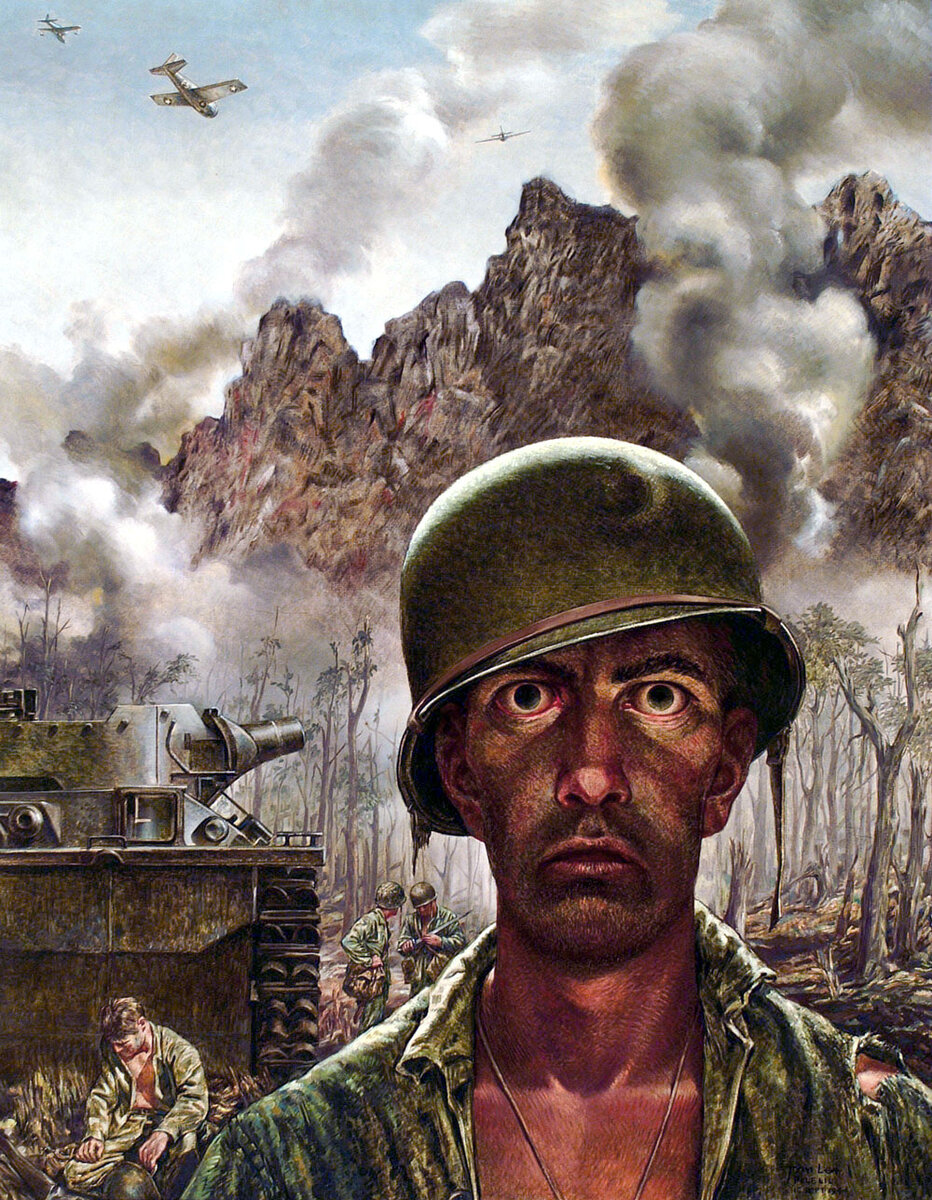 Thomas C. Lea III. "Marines Call It That 2,000 Yard Stare". 1944, oil on canvas, 36″ x 28″ U.S. Army Center for Military History, Washington, D.C. 