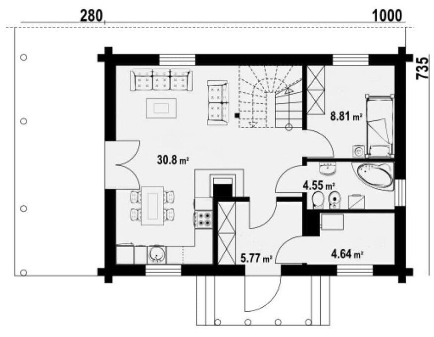 Четкий дом 12х7 с большим количеством необходимых комнат для постоянного проживания