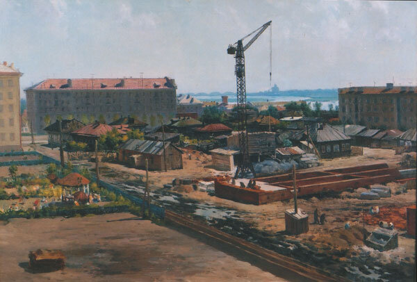 ГЛАДУНОВ Михаил Фёдорович. Омск строится. 1958 
Холст, масло. 69,7 х 100 

