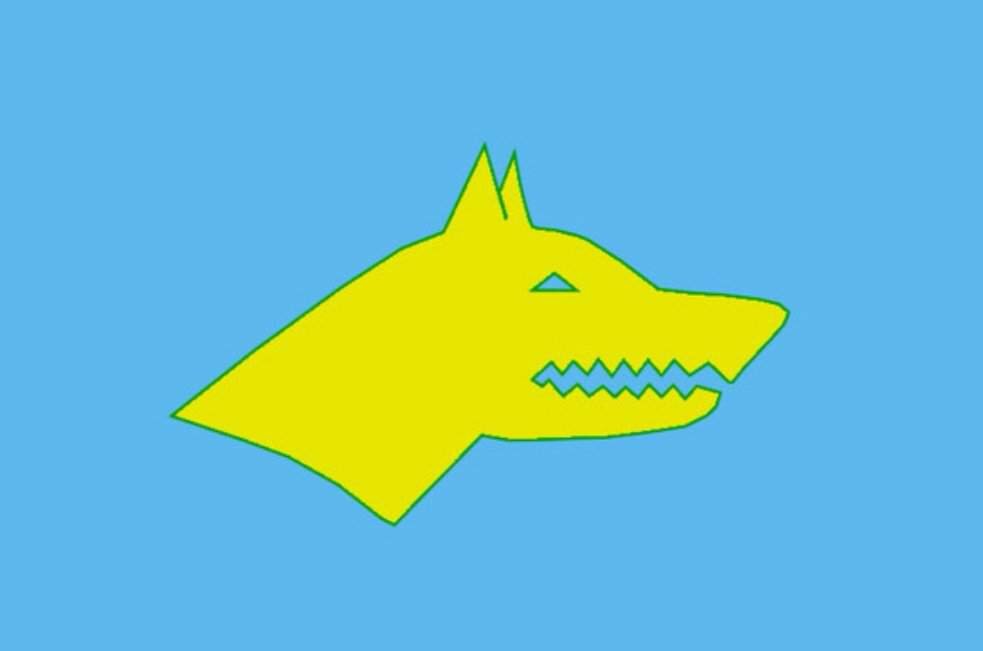 Знамя царского рода Ашина (позже - государственный флаг Тюркского каганата), состоящий из основных тенгрианских символов - Вечно Синего неба Тенгри (голубой фон) и его стража золотого волка. 