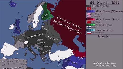 Подробная карта второй мировой войны в европе. (1939-1945)