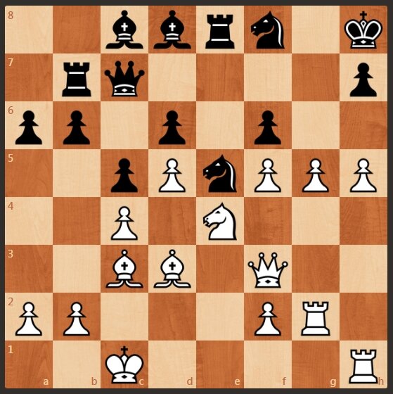 Предлагаю Вашему вниманию фрагмент партии Алехин - Киенингер, 1941 год. Алехин уже отдал коня. Последним ходом черные пошли конем на е5, и напали на белого ферзя. Ход белых, найдите самый сильный ход.