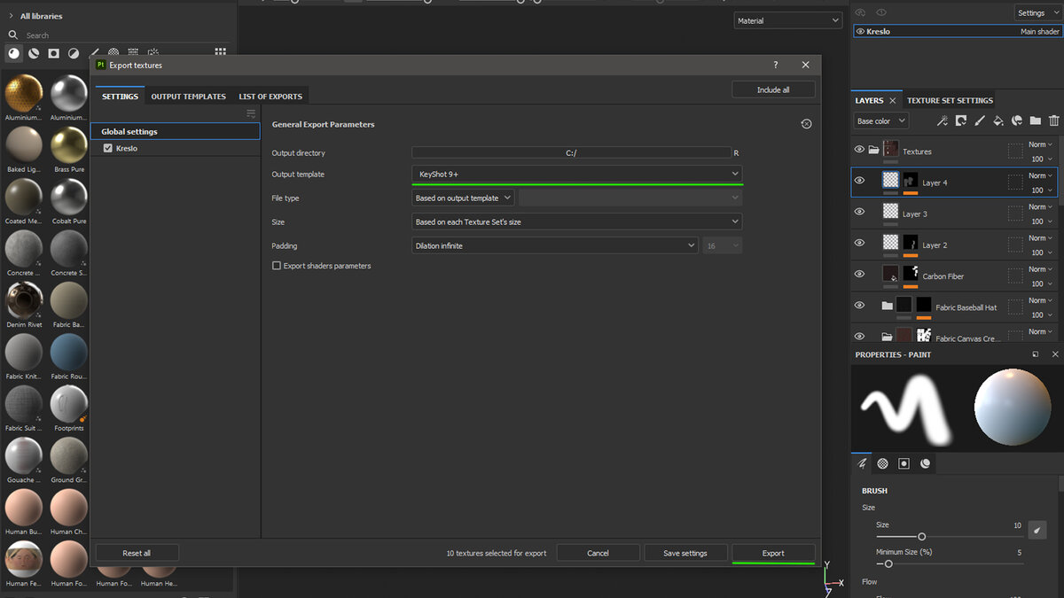 Шаблон для экспорта текстур в KeyShot из Substance Painter