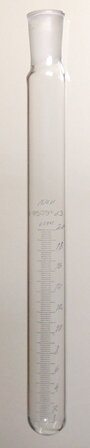 Пробирка ПМ, т. е. мерная с муфтой шлифта (со шкалой и притёртой пробкой)