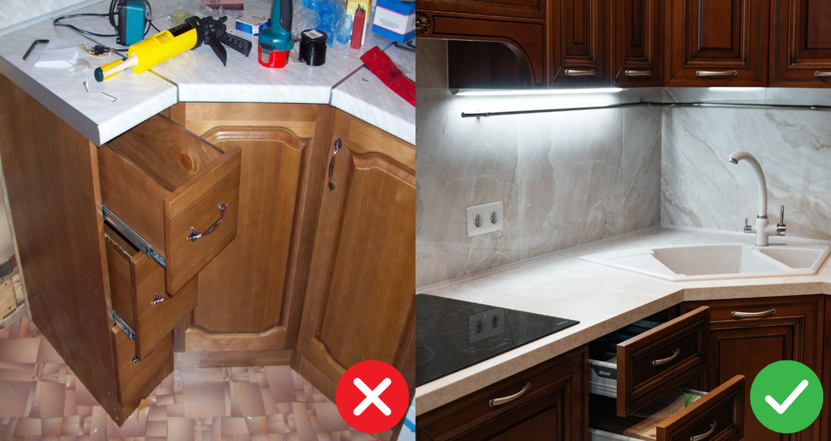 На столешнице используется соединительная планка. Квартира 48 заменяет ее на еврозапил, чтобы стык был максимально бесшовным.