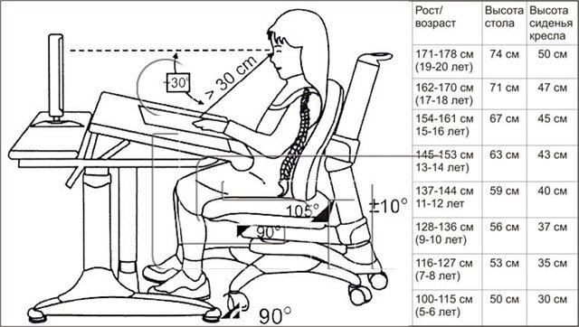 Расстояние от парты до глаз