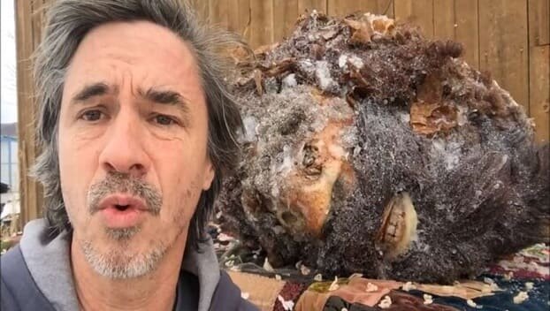 Питер Кейн демонстрирует замороженную голову снежного человека