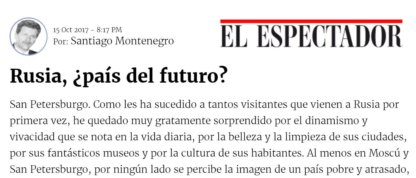 Заметка колумбийского публициста о нашей стране - "Россия - страна будущего?"