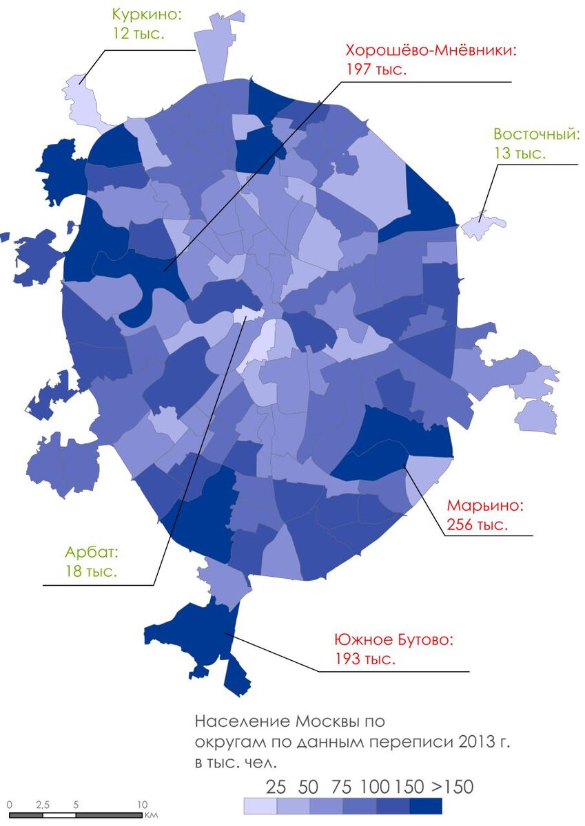 Плотность населения москвы карта по районам