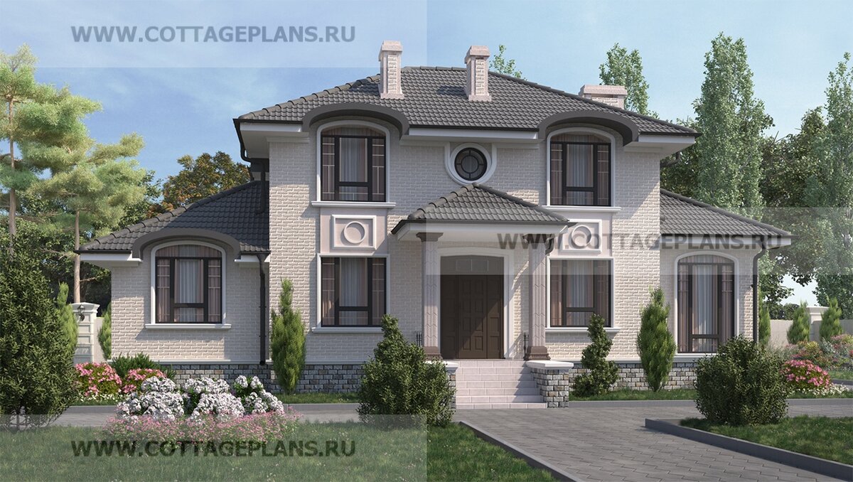 Главный фасад дома. Источник фото: https://www.cottageplans.ru