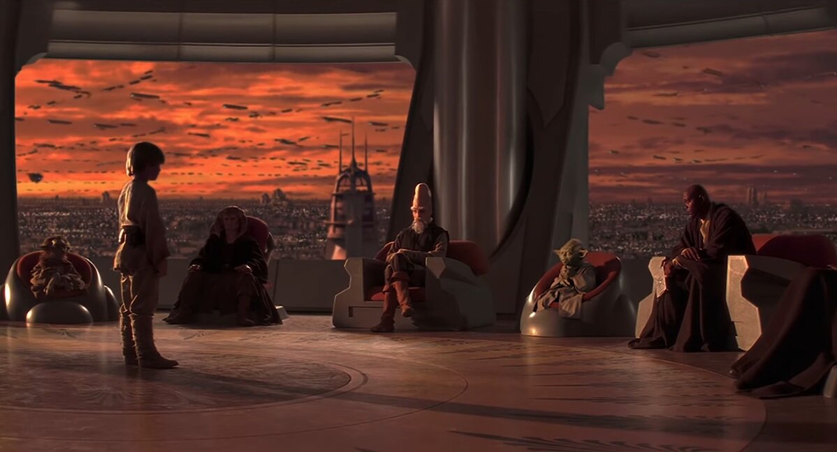 Энакин на совете джедаев (Кадр из фильма «Звёздные войны: Скрытая угроза»)