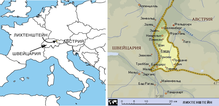 Карта лихтенштейна с границами