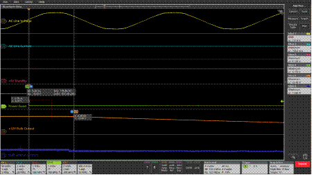 
Рис. 2. Для проверки соответствия предупредительного сигнала PW OK спецификациям можно использовать измерительный курсор.
