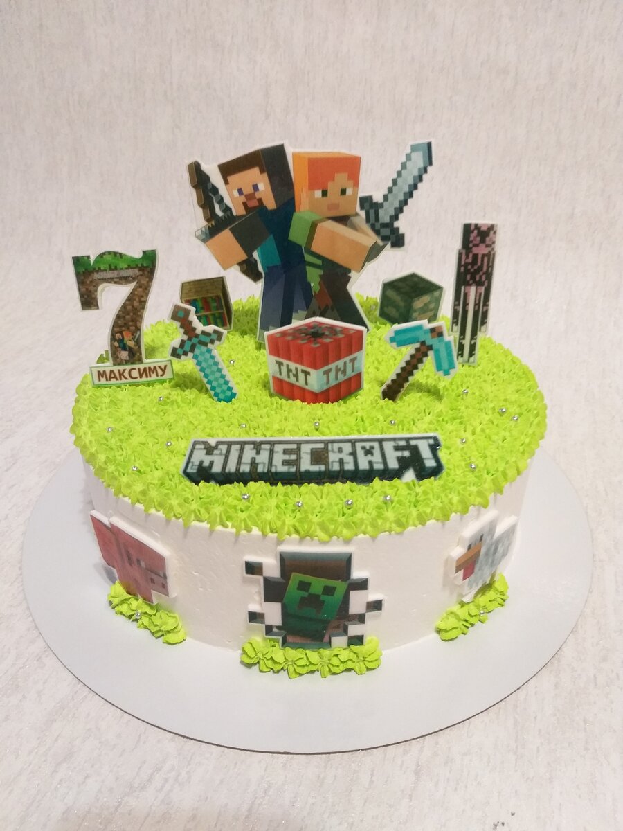 Торт на День рождения в стиле компьютерной игры Майнкрафт / Minecraft