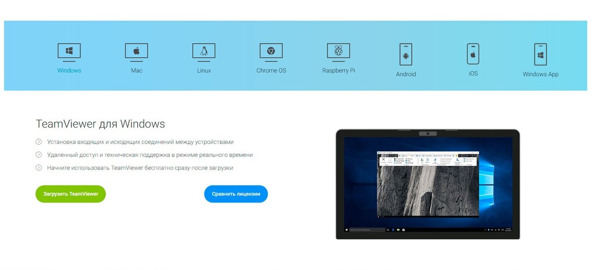 Так выглядит официальный сайт Team Viewer
