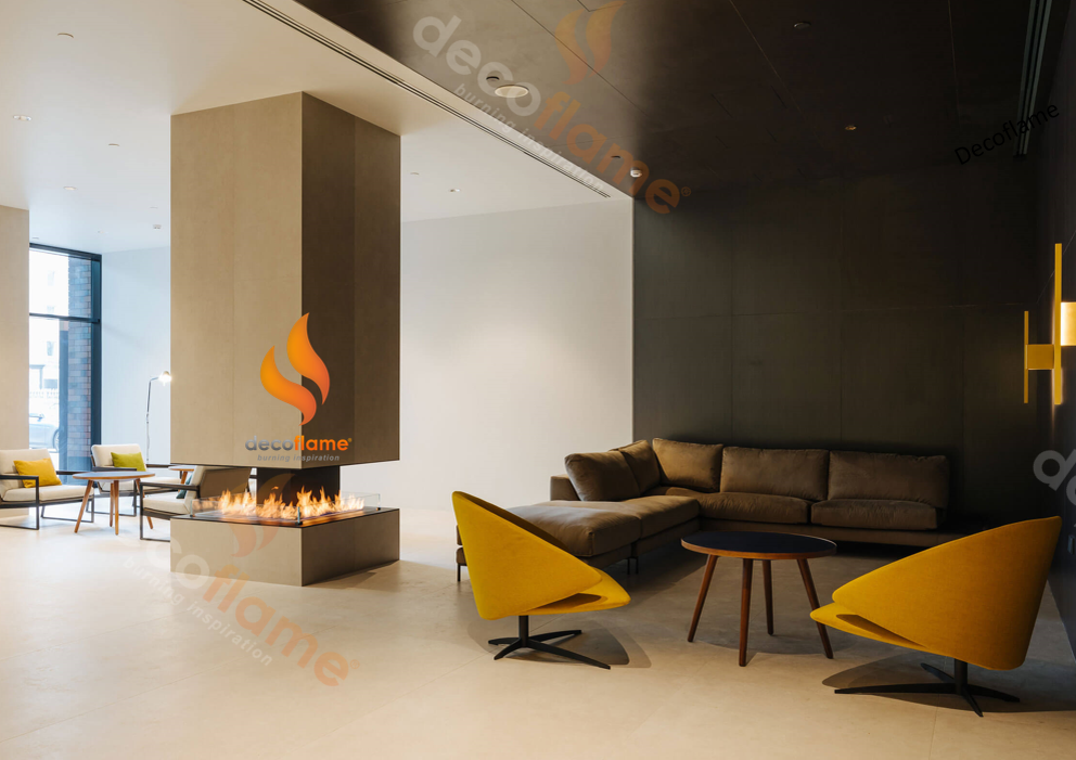 биокамин в интерьере лоби. Проект Группы компаний ПИК.  